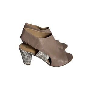 Naturalizer Zahn Taupe Leather Snakeskin Block Heel Slingback Sandals Womens 10M